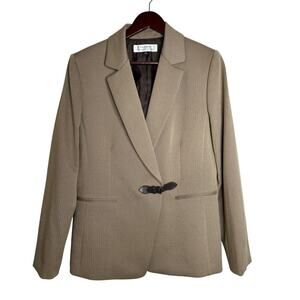 Tahari Brown Birdseye Weave Tailored Blazer Button & Buckle Closure Size 10